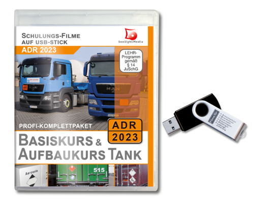 Basiskurs + Aufbaukurs Tank - Gefahrgut-Film Paket - 8.2 ADR 2023 - USB-UPGRADE von 2021