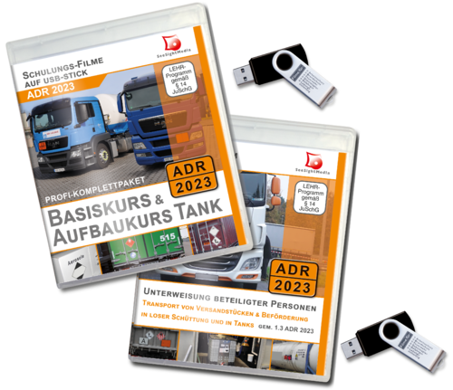 Basiskurs + Aufbaukurs Tank, Stückgut, Schüttgut, Tank  Filmpaket - ADR 2023/ 2 USB-Sticks